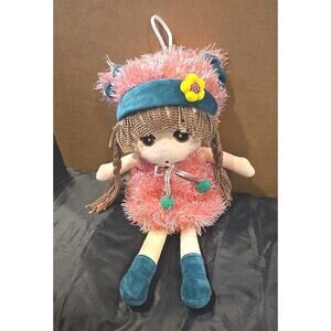 12668 HWD Kawaii Plush 18'' Hippy Girl Doll Pink Stuffed Toy Flower Headband